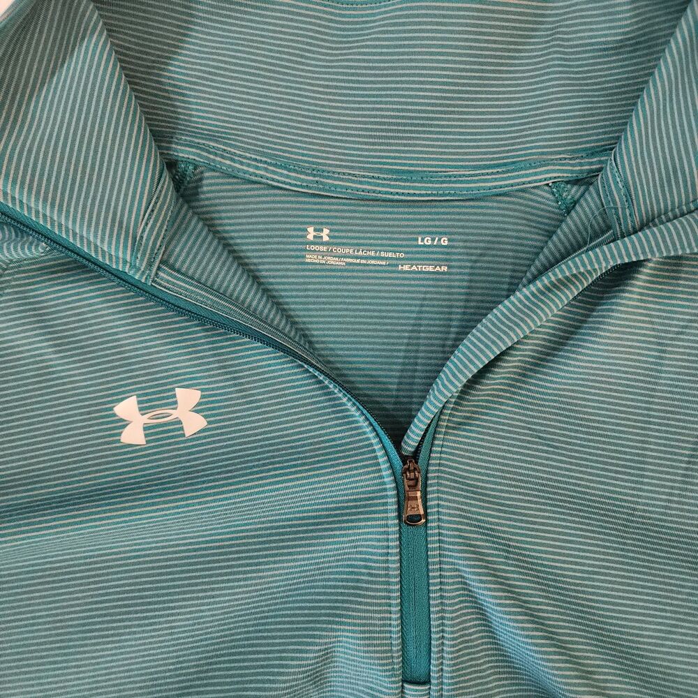 Under Armour 1/4 Zip Pullover Shirt Teal Green Striped Womens‎ Size Large